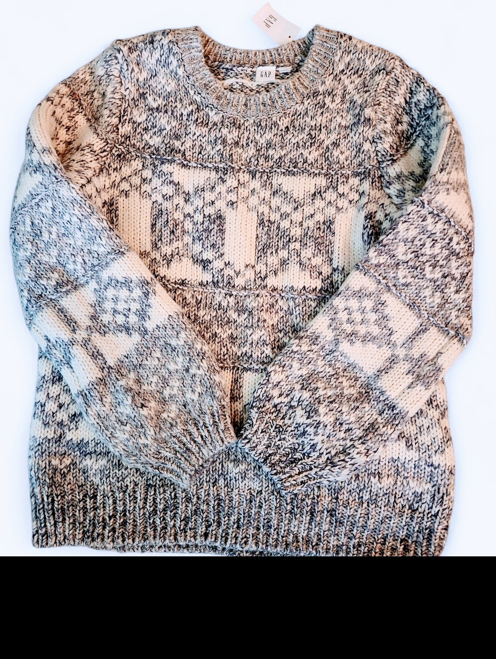 Fair Isle Chunky Knitted Sweater Cream Purple Violet Size Small Wool Blend